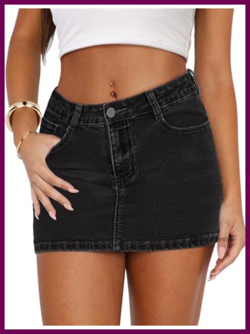 Women's Denim Mini Skirt Stretch Jean Low Waist Zip Fly with Pockets
